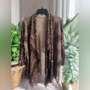 Alfani Brown and Red Women's Lightweight Waterfall Cardigan Kimono